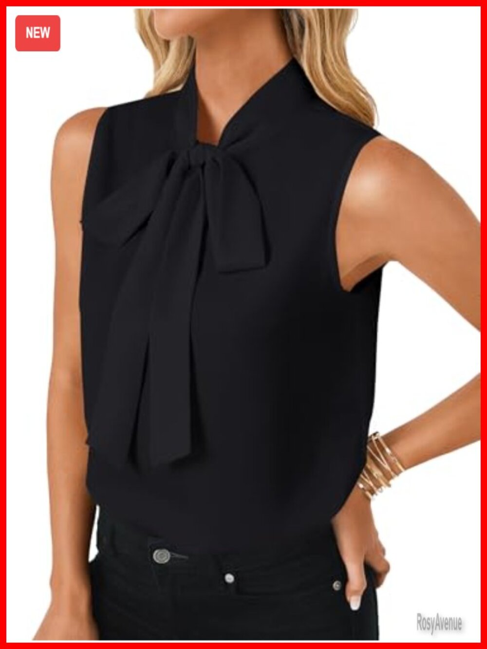 Sleeveless Bow Tie Neck Business Casual Tank Blouse